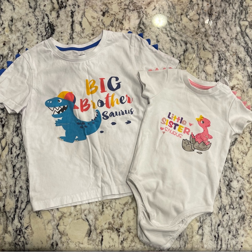 Matching Big Brother Little Sister Dinosaur Shirts - Size 4T and 3 months